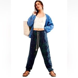 Free People Dr. Collectors Easy Pleated Pant Jeans Kantha Quilted Indigo